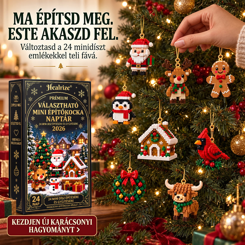 Karácsonyfára akasztható Healrize® építőkocka díszek